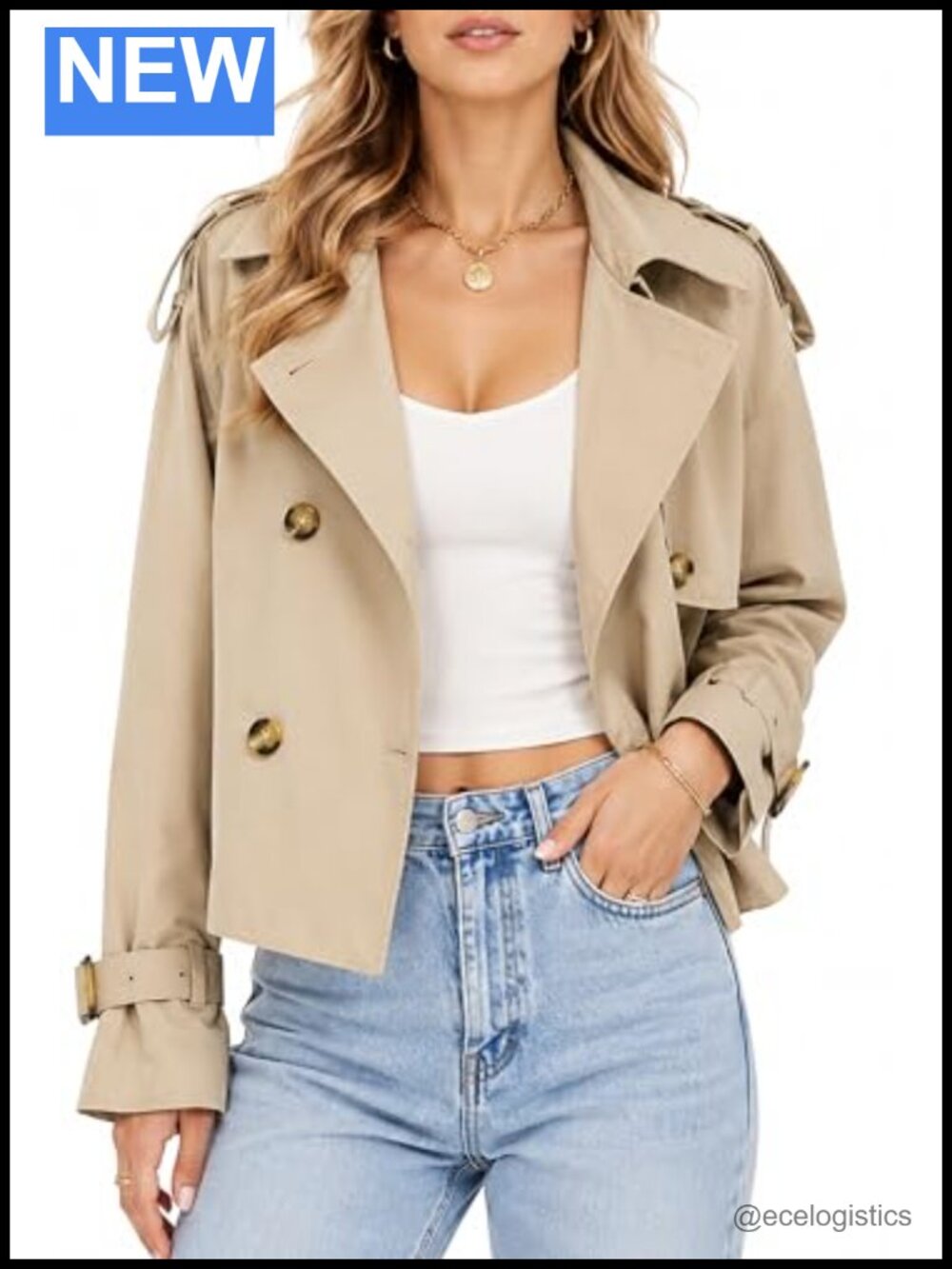 Women Cropped Double Breasted Trench Coat Lightweight Summer Jacket